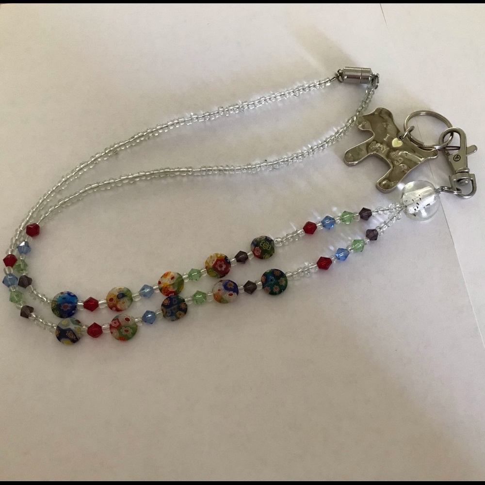 Glass Bead Lanyard Necklace I Love My Dog Pendant